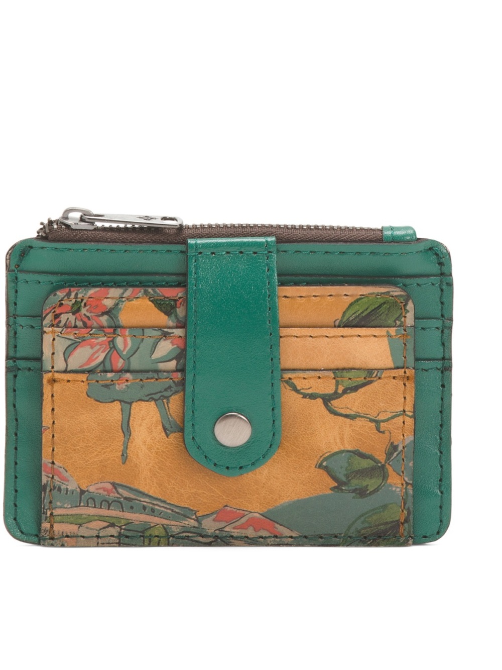 Patricia Nash Teal & Mustard Floral Leather Card Wallet